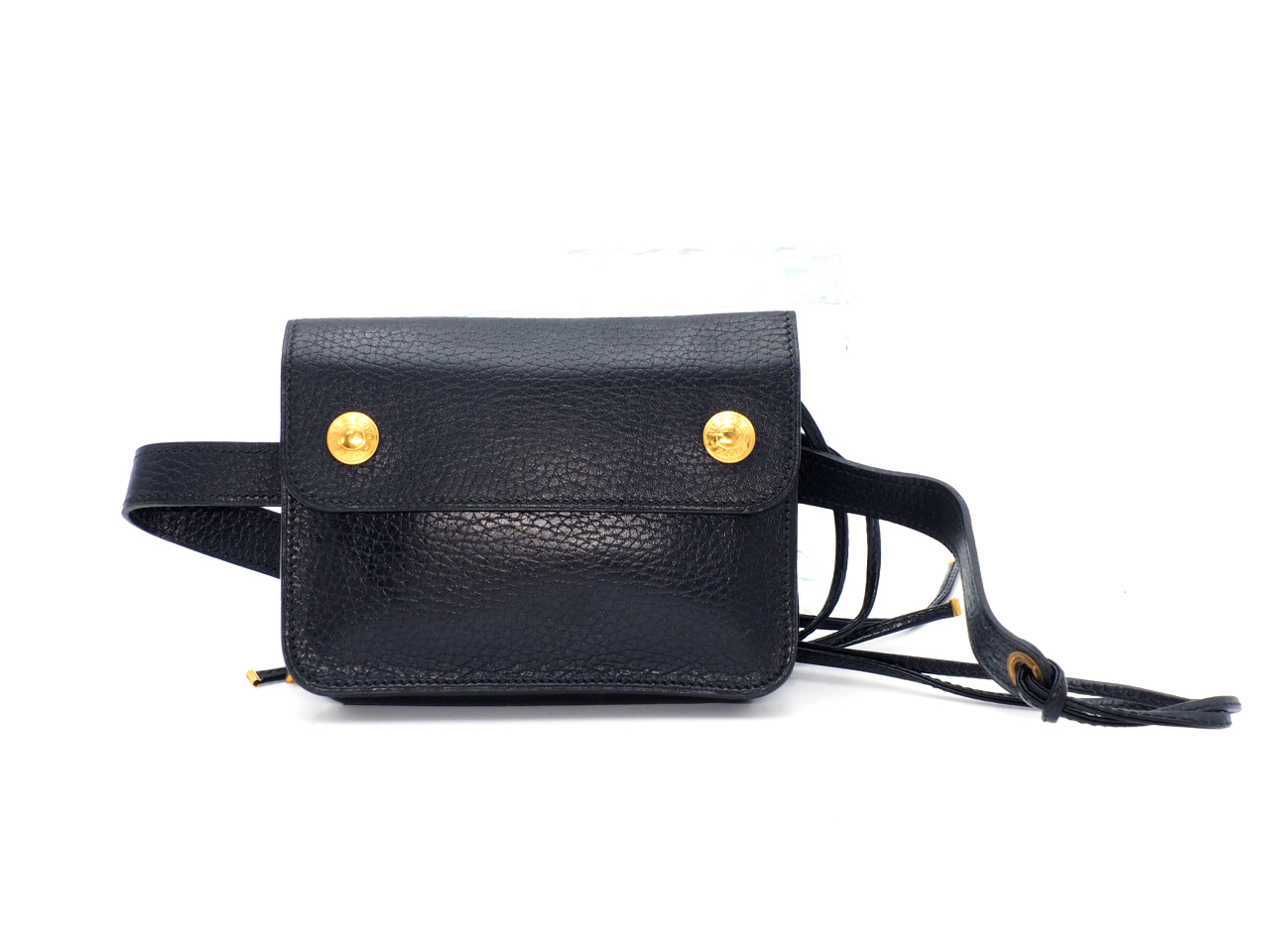 Hermès Courchevel Black Leather Pochette Belt Bag/ Waist/ Bum Gold Hardware