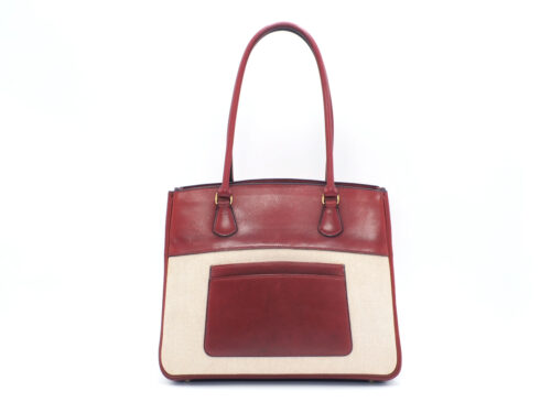 HERMES Red Toile Canvas/ Leather La Tote Document/ Shopping Shoulder Bag