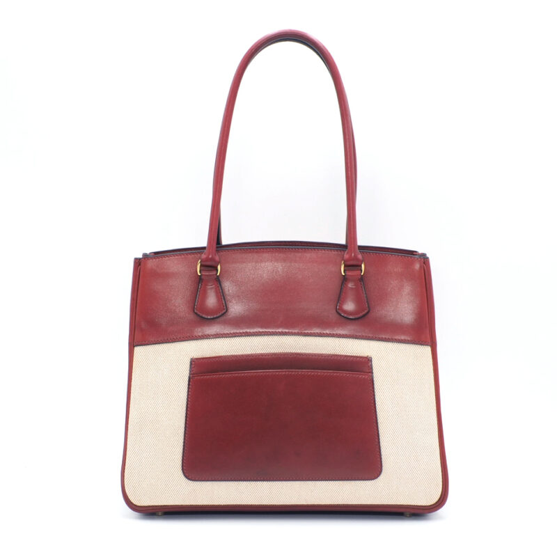 HERMES Red Toile Canvas/ Leather La Tote Document/ Shopping Shoulder Bag