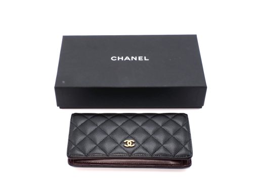 Chanel 24686343 Black Caviar Quilted Timeless 2.55 Classic Gold Hardware Long Wallet