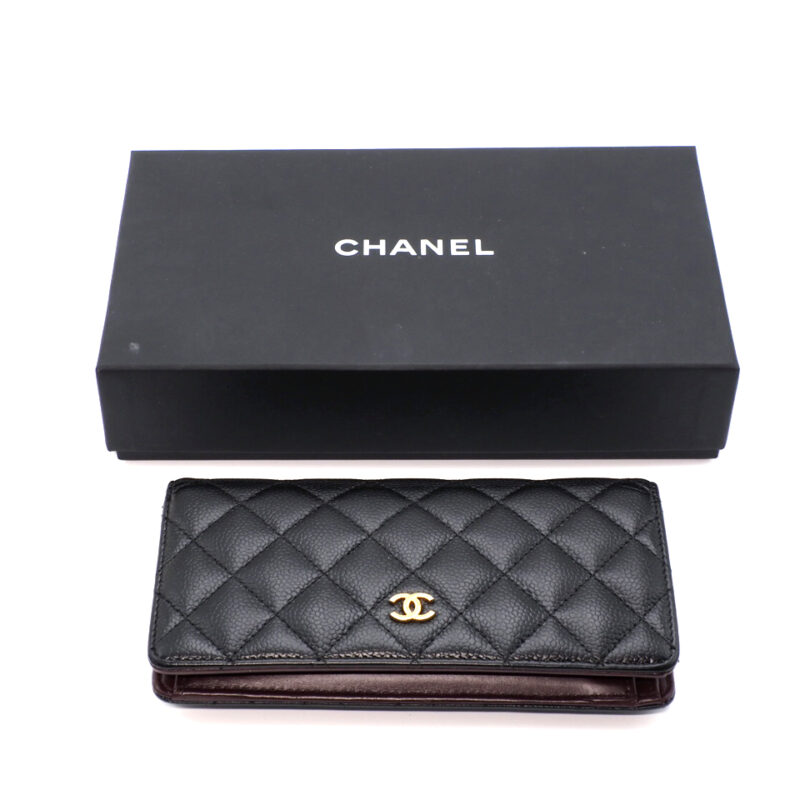 Chanel 24686343 Black Caviar Quilted Timeless 2.55 Classic Gold Hardware Long Wallet
