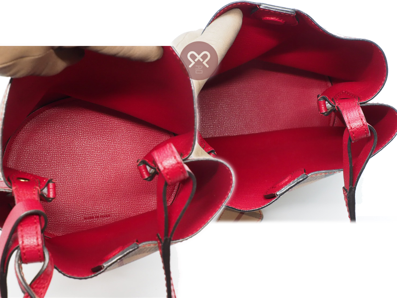 Burberry Red Lorne Bucket Drawstring Haymarket Coated Canvas Small Crossbody Bag - Image 8