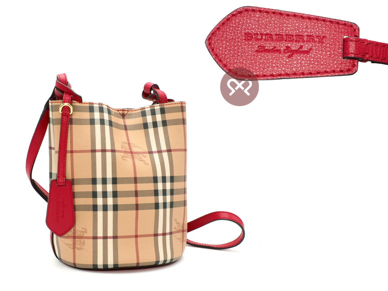 Burberry Red Lorne Bucket Drawstring Haymarket Coated Canvas Small Crossbody Bag - Image 2