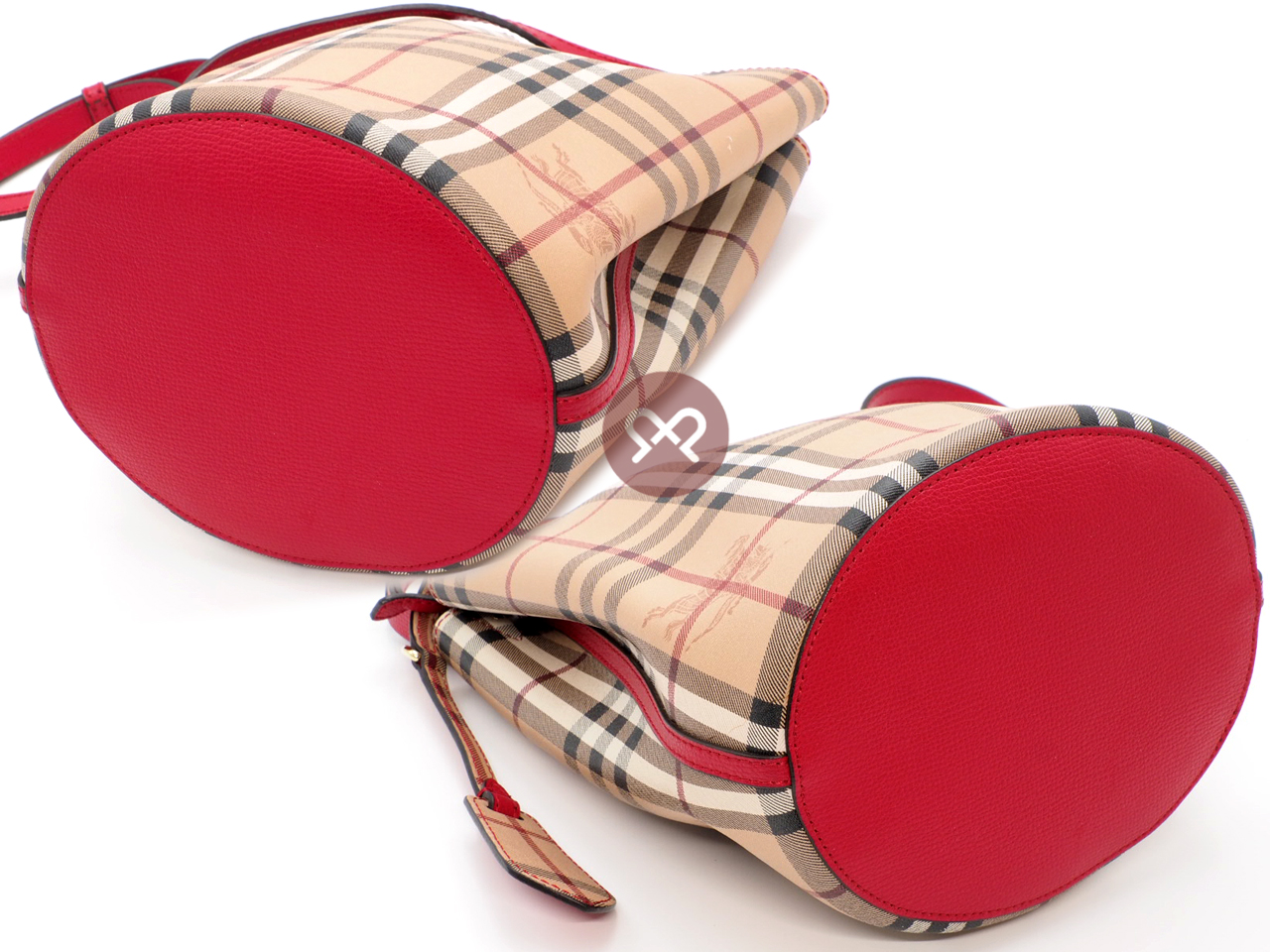 Burberry Red Lorne Bucket Drawstring Haymarket Coated Canvas Small Crossbody Bag - Image 6