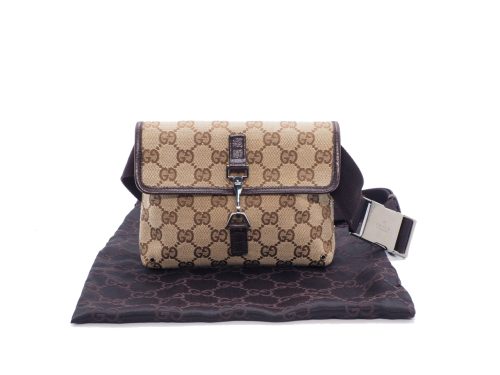 Gucci 92543 Brown GG Jackie O Silver Clip Buckle Waist Pouch
