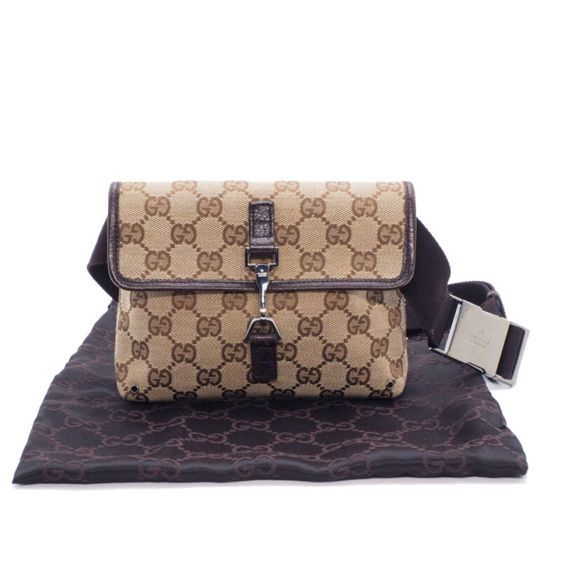 Gucci 92543 Brown GG Jackie O Silver Clip Buckle Waist Pouch