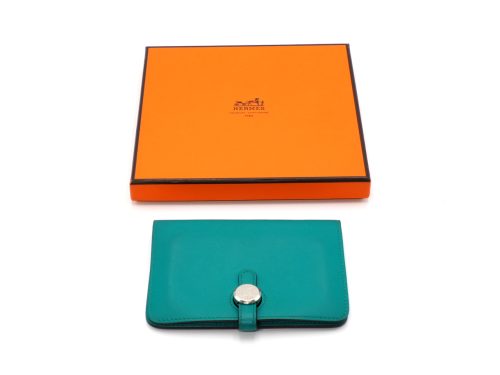 Hermès Green/ Blue Paon Swift Leather Dogon Compact Wallet  X Stamp Palladium Hardware