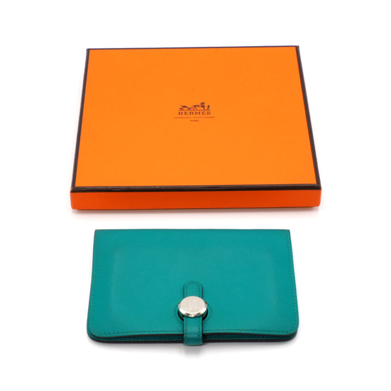 Hermès Green/ Blue Paon Swift Leather Dogon Compact Wallet X Stamp Palladium Hardware