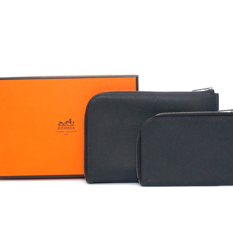 Hermès Graphite Black Remix Duo Epsom L Zip Card Wallet X Stamp