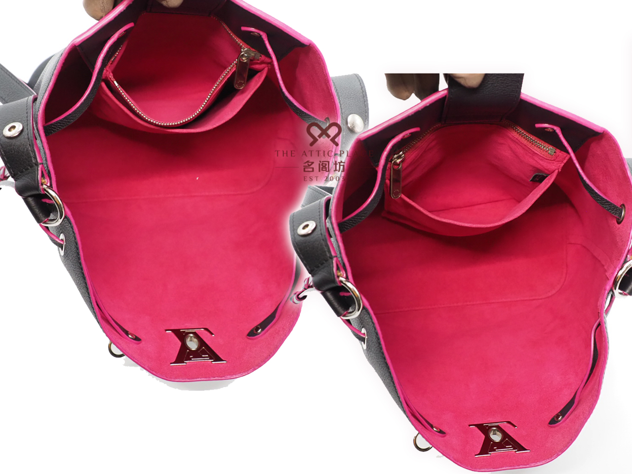 Louis Vuitton M54677 Taurillion Black/ Hot Pink Leather Lockme Bucket (DU3167) - Image 8
