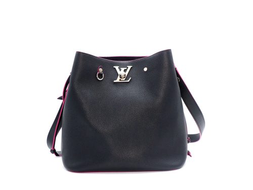 Louis Vuitton M54677 Taurillion Black/ Hot Pink Leather Lockme Bucket (DU3167)