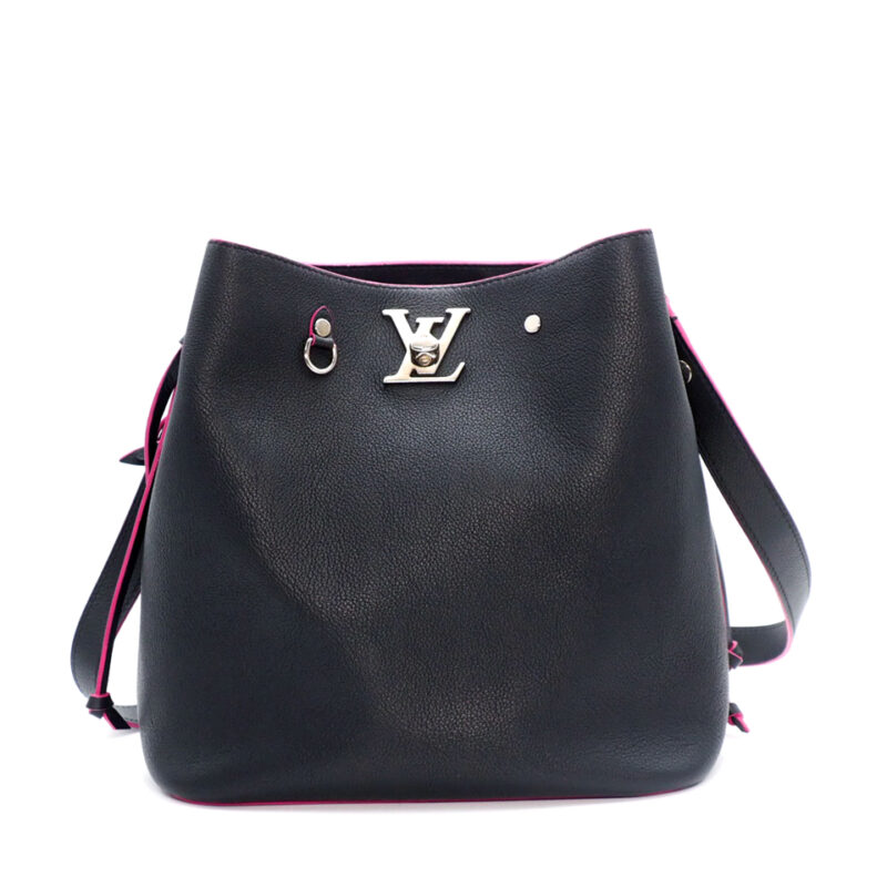 Louis Vuitton M54677 Taurillion Black/ Hot Pink Leather Lockme Bucket (DU3167)