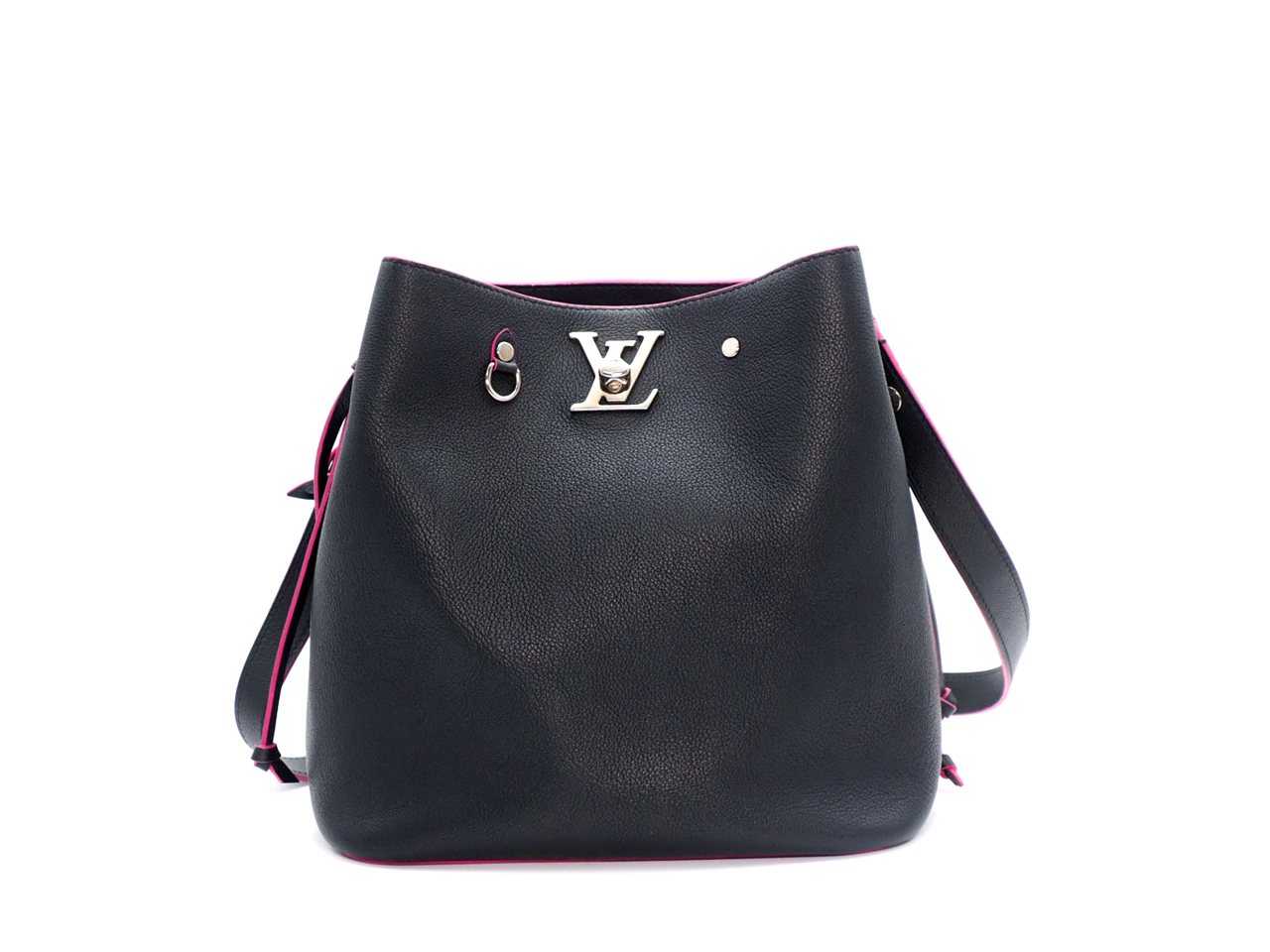 Louis Vuitton M54677 Taurillion Black/ Hot Pink Leather Lockme Bucket (DU3167)