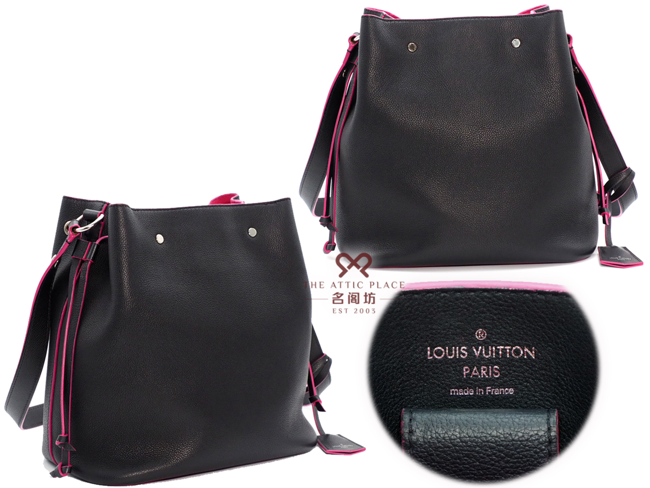 Louis Vuitton M54677 Taurillion Black/ Hot Pink Leather Lockme Bucket (DU3167) - Image 3