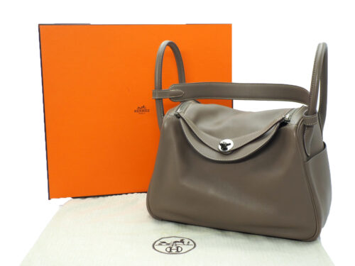 Hermes Lindy 30 Etoupe Swift Leather R Stamp Palladium Hardware -Year 2014