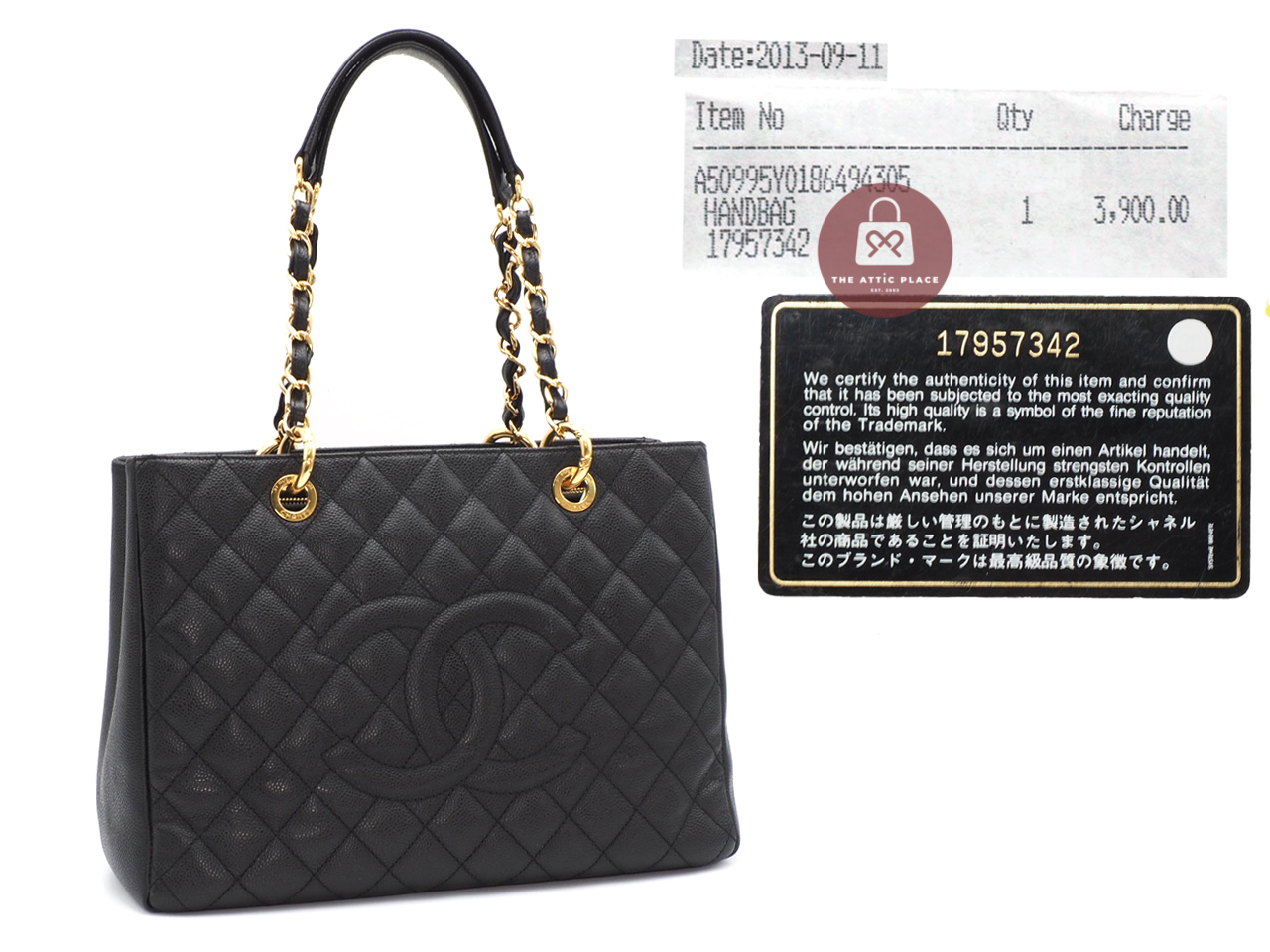 Chanel 17957342 Black Caviar Grand Shopping Tote Gold Hardware - Image 2