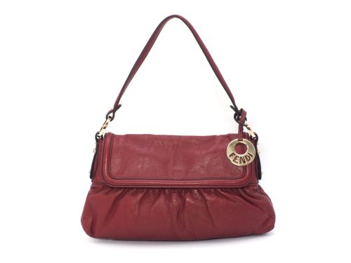 Fendi 8BR445 Red/ Maroon Leather Flap Hobo Chef bag