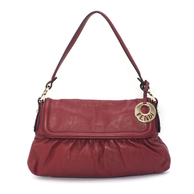 Fendi 8BR445 Red/ Maroon Leather Flap Hobo Chef bag