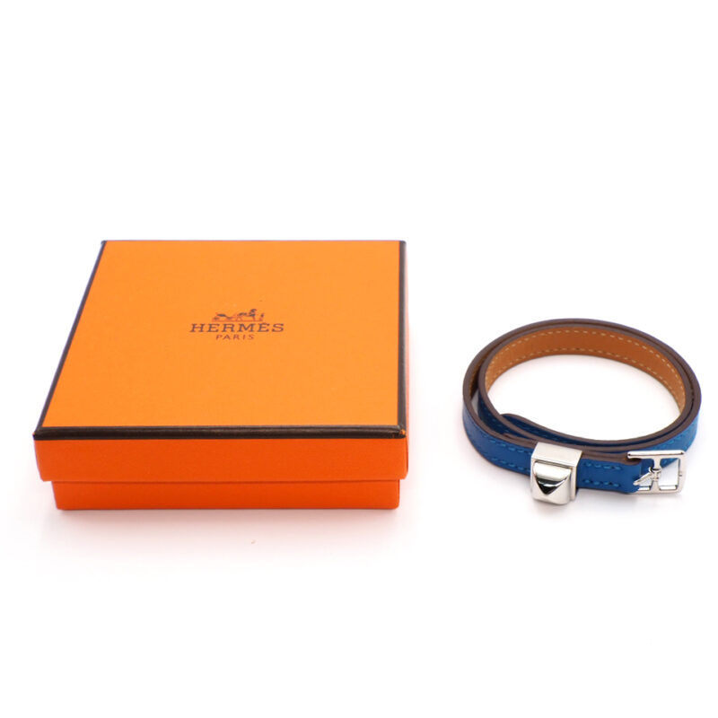 Hermes Swift Medor Infini Double Wrap Blue M Size O Stamp Silver Hardware Bracelet