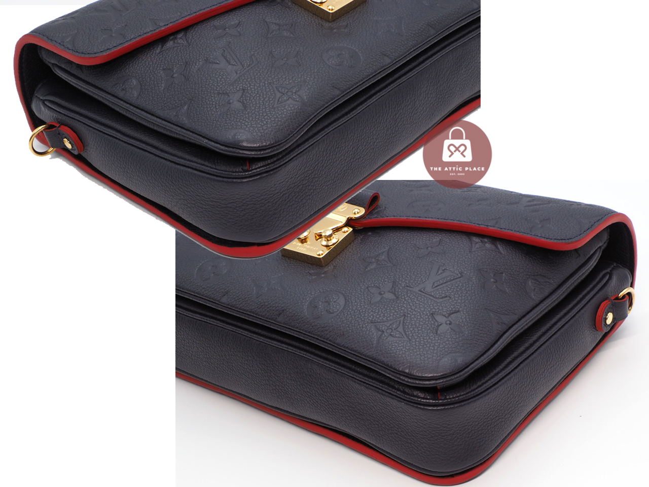 Almost New ! Louis Vuitton M44071 Monogram Empreinte Leather Navy Blue/ Red Pochette Metis Messenger Bag (DU2198)) - Image 6
