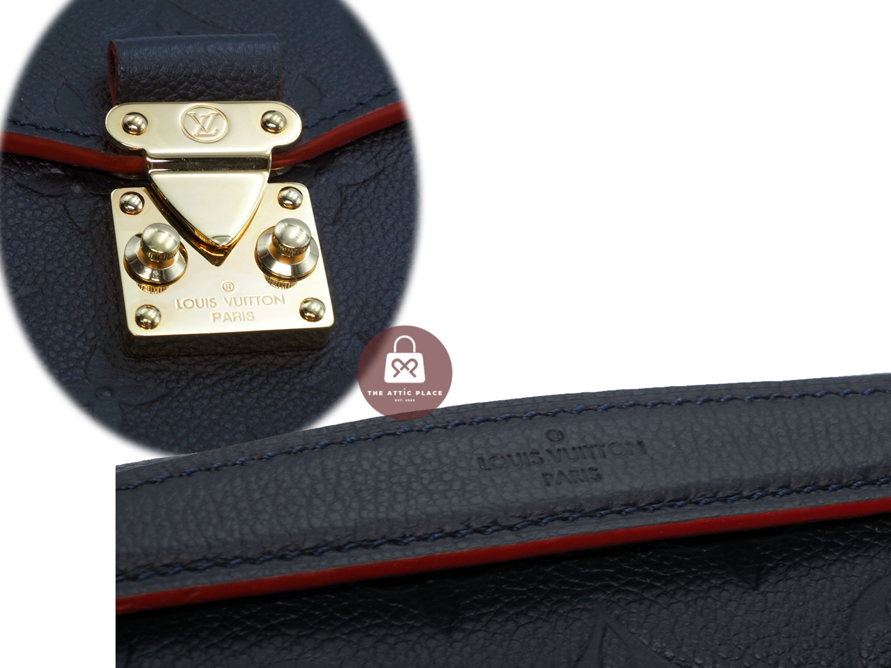 Almost New ! Louis Vuitton M44071 Monogram Empreinte Leather Navy Blue/ Red Pochette Metis Messenger Bag (DU2198)) - Image 5