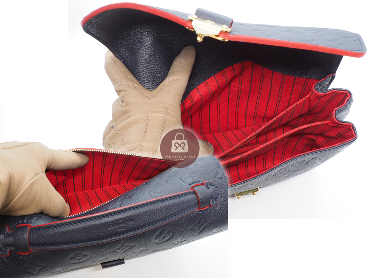 Almost New ! Louis Vuitton M44071 Monogram Empreinte Leather Navy Blue/ Red Pochette Metis Messenger Bag (DU2198)) - Image 8