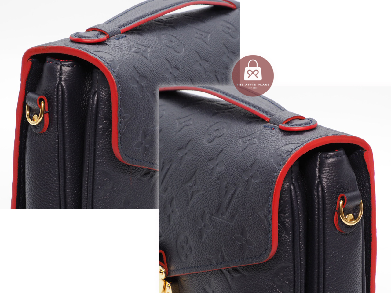 Almost New ! Louis Vuitton M44071 Monogram Empreinte Leather Navy Blue/ Red Pochette Metis Messenger Bag (DU2198)) - Image 7