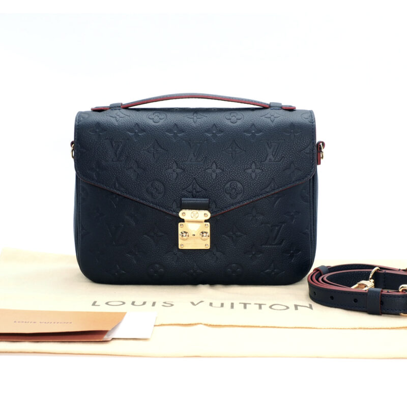 Almost New ! Louis Vuitton M44071 Monogram Empreinte Leather Navy Blue/ Red Pochette Metis Messenger Bag (DU2198))