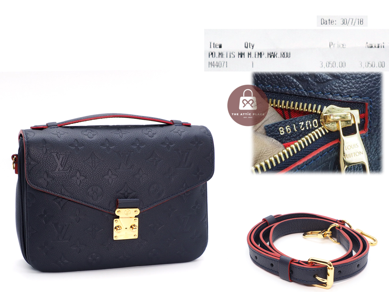 Almost New ! Louis Vuitton M44071 Monogram Empreinte Leather Navy Blue/ Red Pochette Metis Messenger Bag (DU2198)) - Image 2