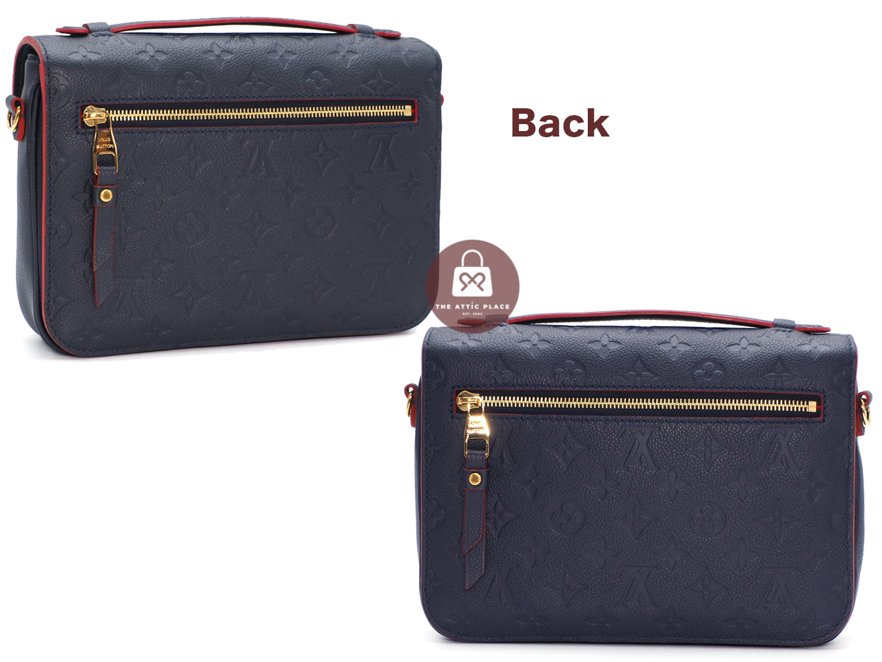 Almost New ! Louis Vuitton M44071 Monogram Empreinte Leather Navy Blue/ Red Pochette Metis Messenger Bag (DU2198)) - Image 3
