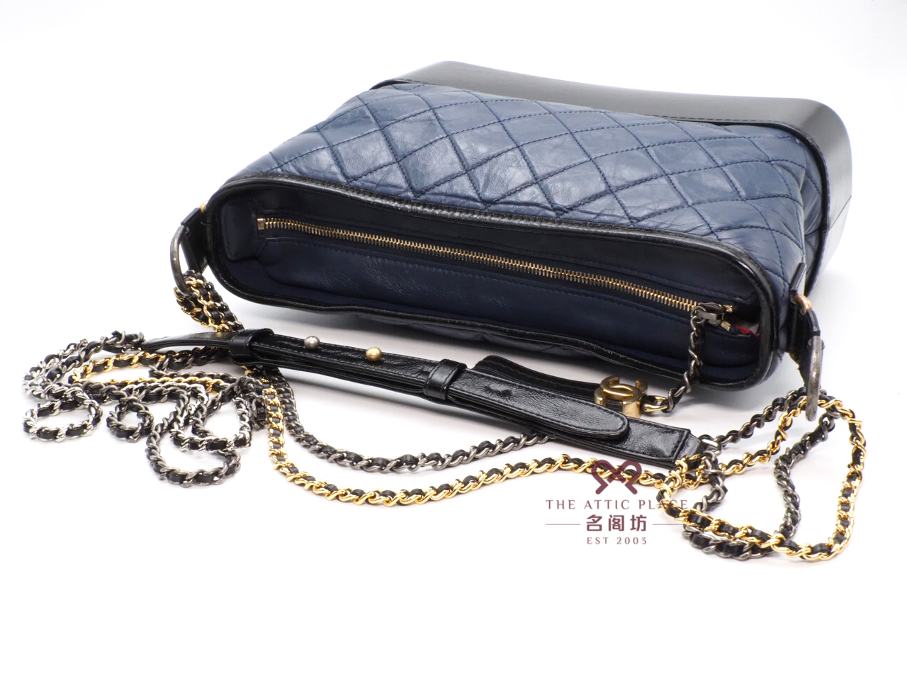 CHANEL 25328500 Blue/ Black Quilted Leather Gabrielle Medium 28cm Hobo Shoulder bag - Image 6