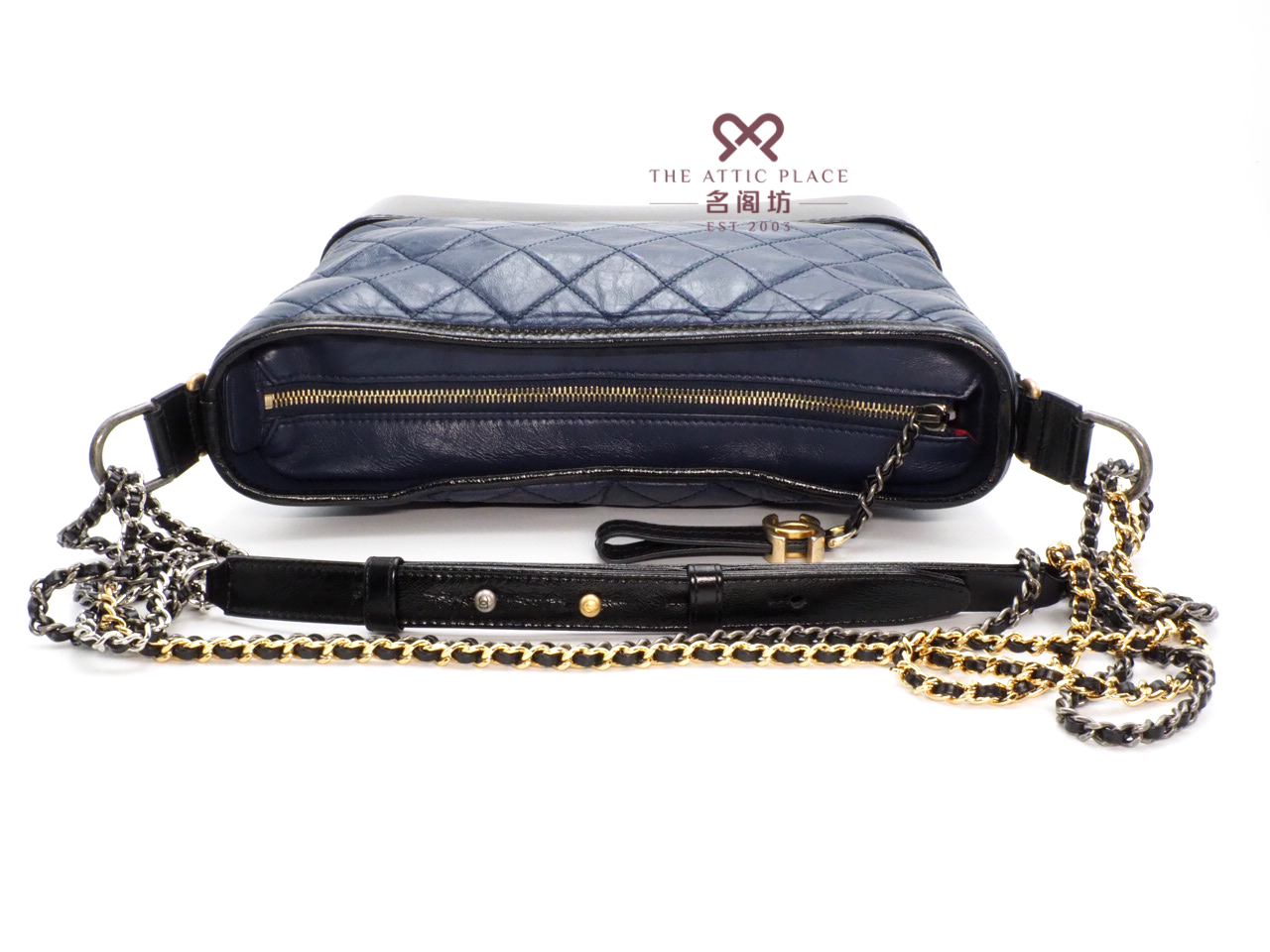 CHANEL 25328500 Blue/ Black Quilted Leather Gabrielle Medium 28cm Hobo Shoulder bag - Image 5