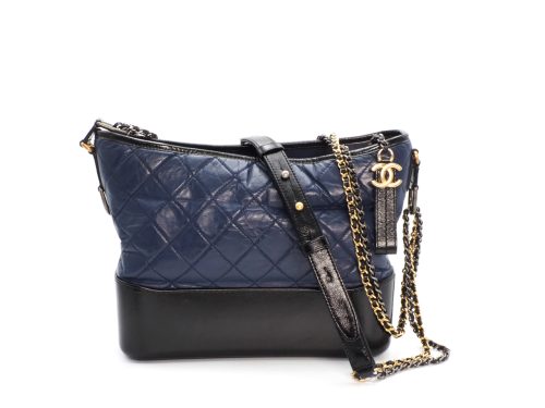 CHANEL 25328500 Blue/ Black Quilted Leather Gabrielle Medium 28cm Hobo Shoulder bag
