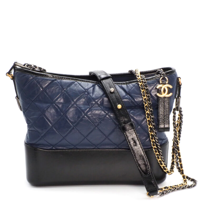 CHANEL 25328500 Blue/ Black Quilted Leather Gabrielle Medium 28cm Hobo Shoulder bag