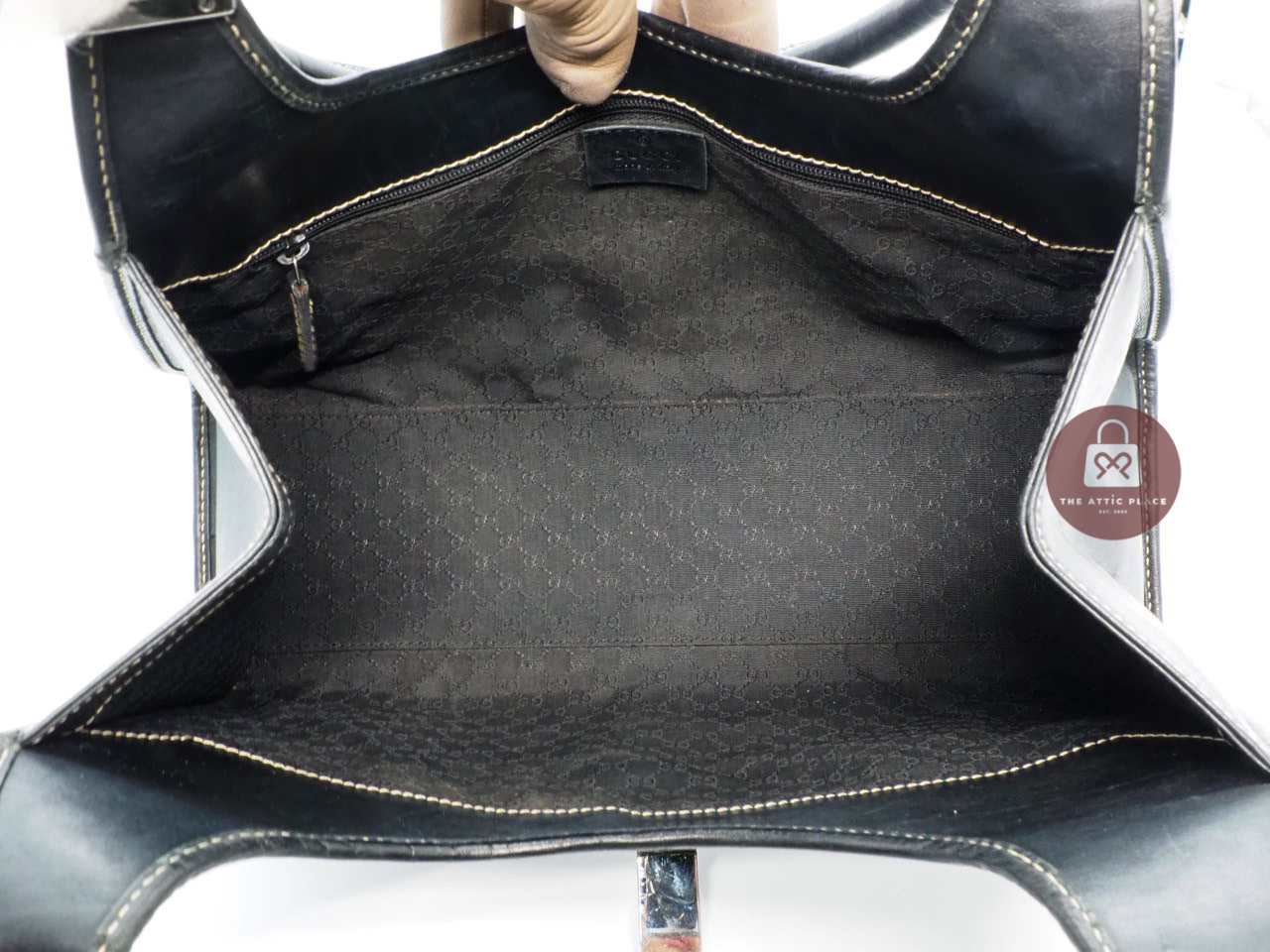 Gucci 01719 Black Vintage Smooth calfskin Small Jackie O Hobo Tote Bag - Image 8