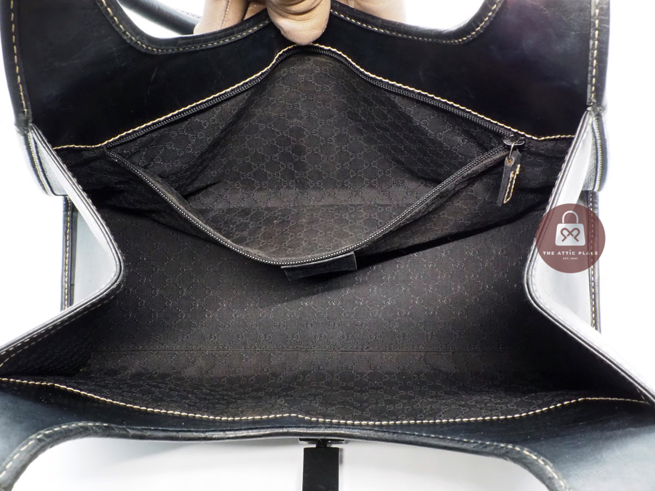 Gucci 01719 Black Vintage Smooth calfskin Small Jackie O Hobo Tote Bag - Image 7