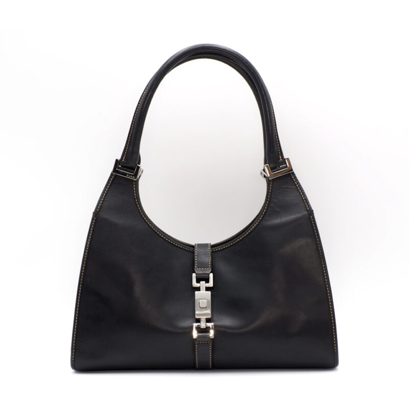 Gucci 01719 Black Vintage Smooth calfskin Small Jackie O Hobo Tote Bag