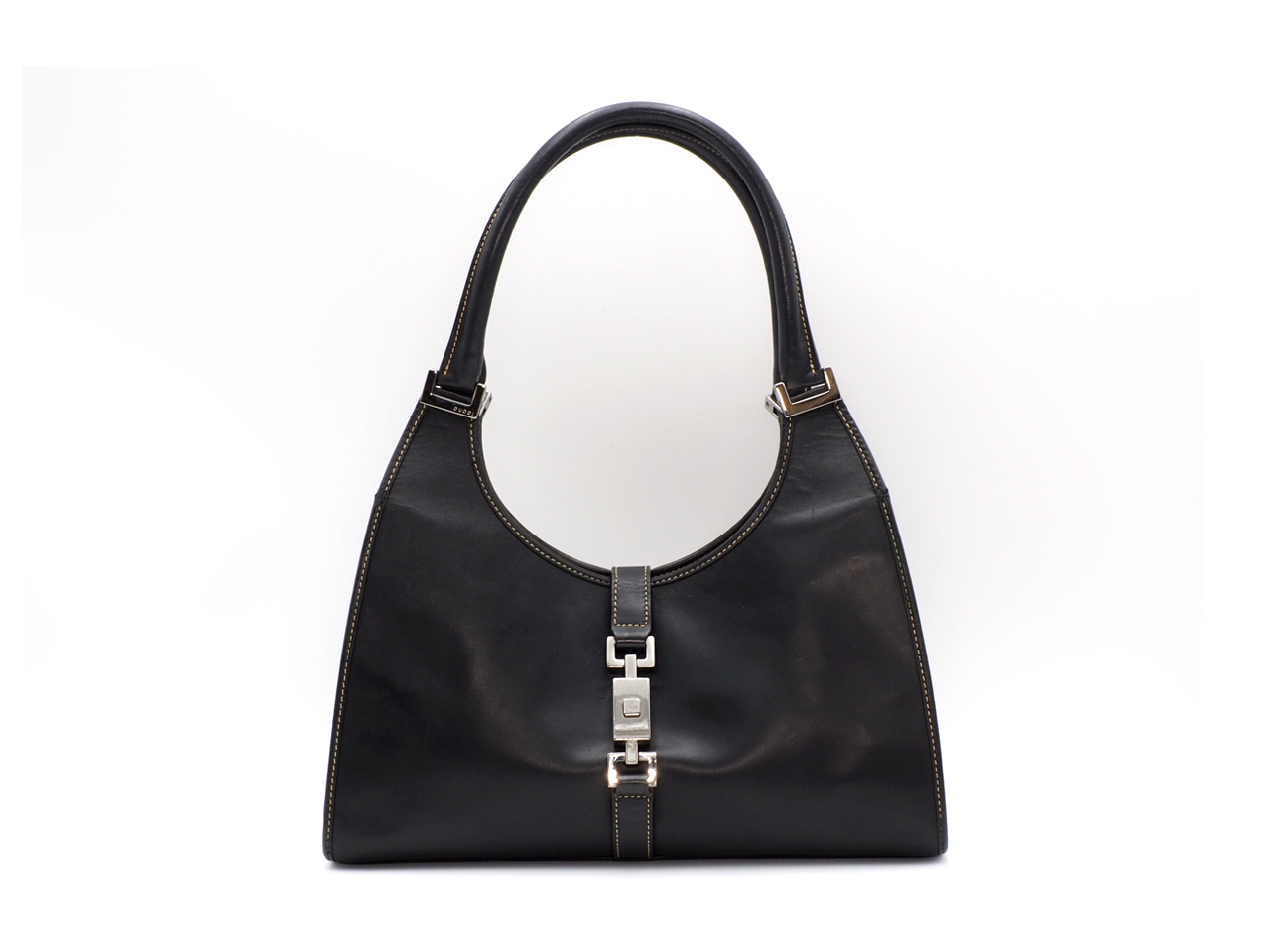 Gucci 01719 Black Vintage Smooth calfskin Small Jackie O Hobo Tote Bag