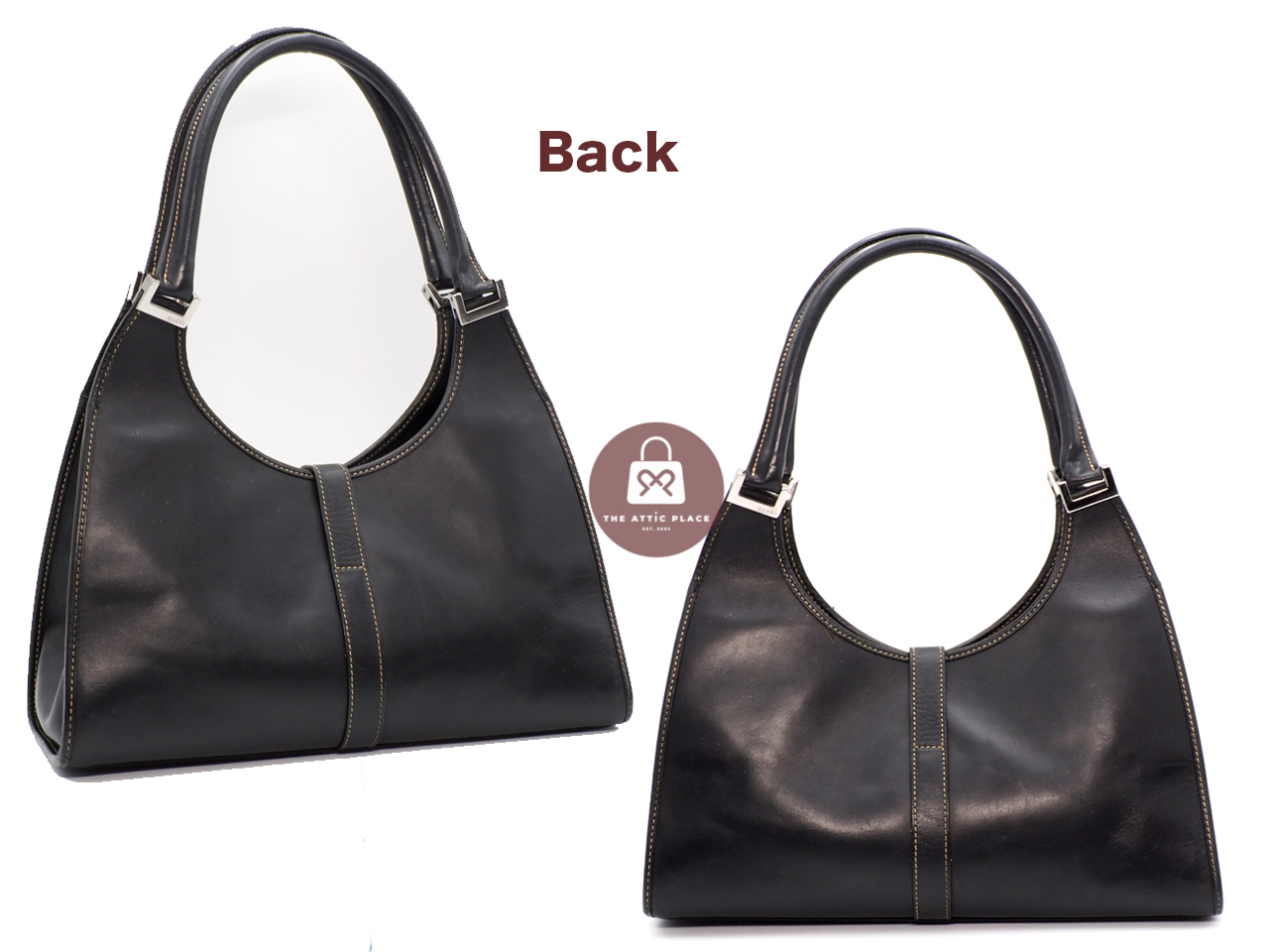 Gucci 01719 Black Vintage Smooth calfskin Small Jackie O Hobo Tote Bag - Image 3