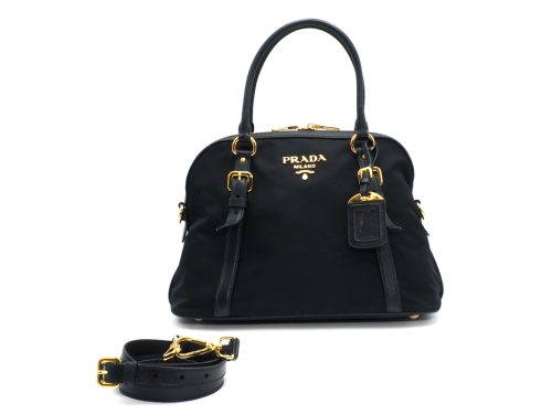 Prada 1BB013 Tessuto/ Saffiano Black Convertible 2-Way Bag