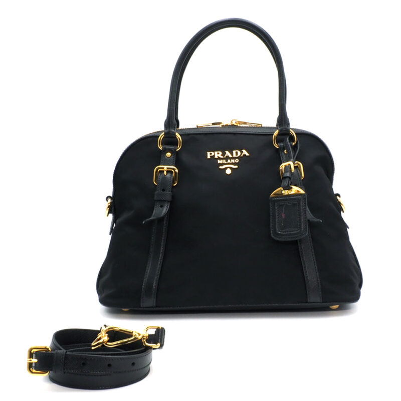 Prada 1BB013 Tessuto/ Saffiano Black Convertible 2-Way Bag