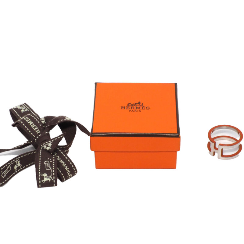 Hermes H en Rond scarf 90 Ring Palladium/ Laque Orange Hardware/ Pendant