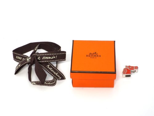 Hermes Quadrige Twilly Ring Horse Motif Palladium/ Laque Orange Hardware Scarf Accessories