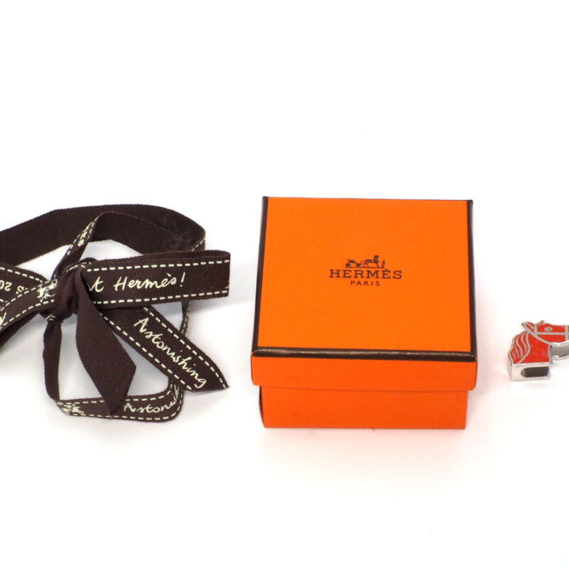 Hermes Quadrige Twilly Ring Horse Motif Palladium/ Laque Orange Hardware Scarf Accessories