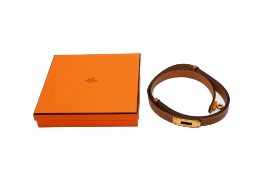 Hermes Gold/ Tan Epsom Leather Adjustable Kelly Buckle Belt Rose Gold Hardware