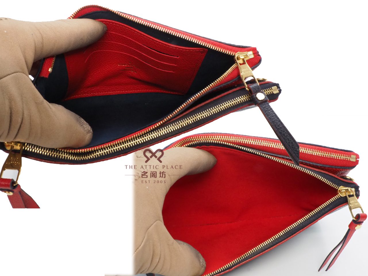 Louis Vuitton M63916 Empreinte Marine Rouge Double Zip Pochette Gold Hardware (GI4109) - Image 7
