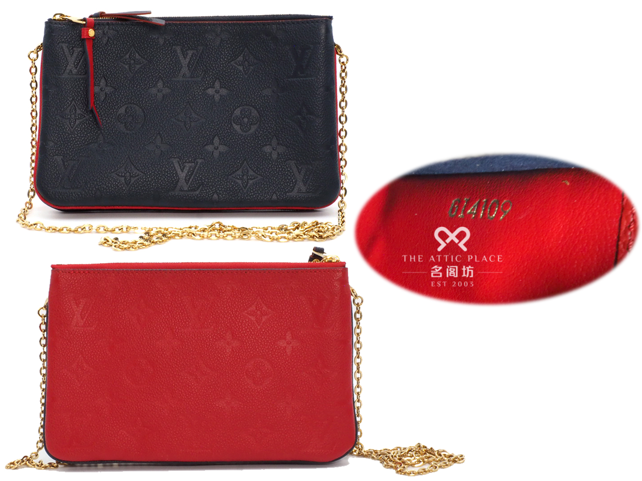 Louis Vuitton M63916 Empreinte Marine Rouge Double Zip Pochette Gold Hardware (GI4109) - Image 3