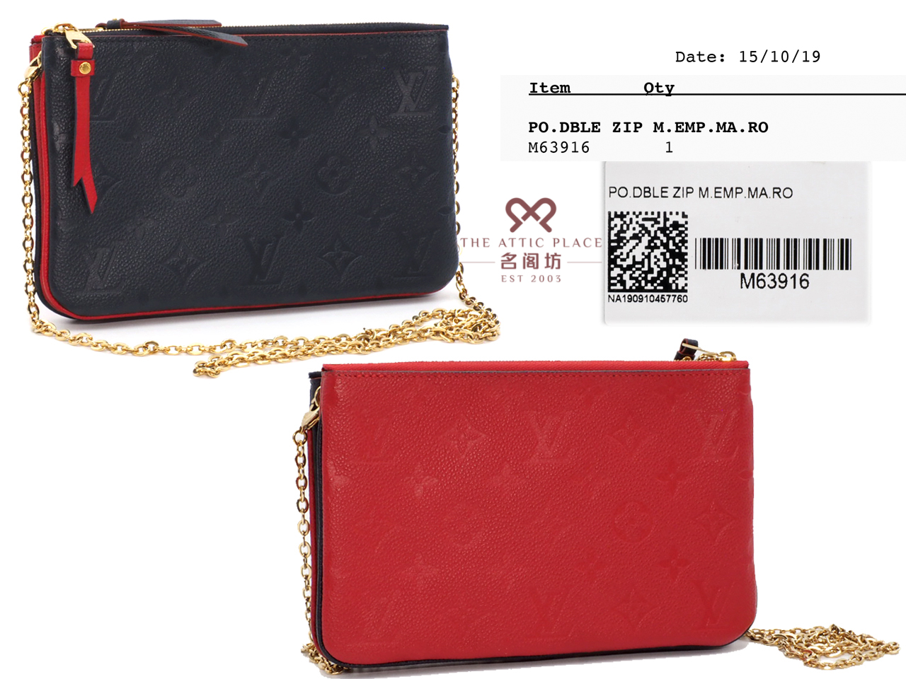 Louis Vuitton M63916 Empreinte Marine Rouge Double Zip Pochette Gold Hardware (GI4109) - Image 2
