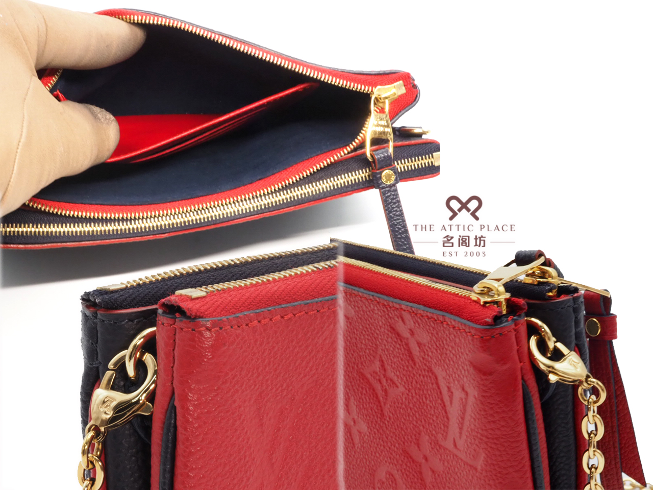 Louis Vuitton M63916 Empreinte Marine Rouge Double Zip Pochette Gold Hardware (GI4109) - Image 4