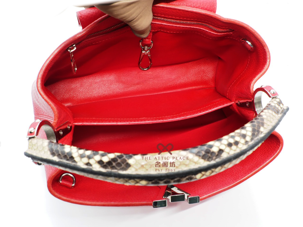Louis Vuitton Limited Edition Red/ Rubis Capucines PM Python Handle Tote/ Shoulder bag (MI0156) - Image 11
